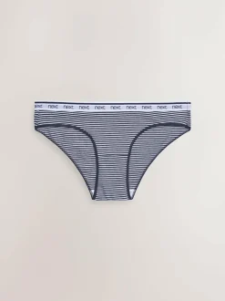 Next Bikini Cotton Logo Knickers 4 Pack Pink/Blue Stripe Clearance