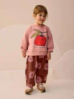 Next Pink/Brown Tomato Sweatshirt and Barrel Leg Joggers Set (3mths-7yrs) Best