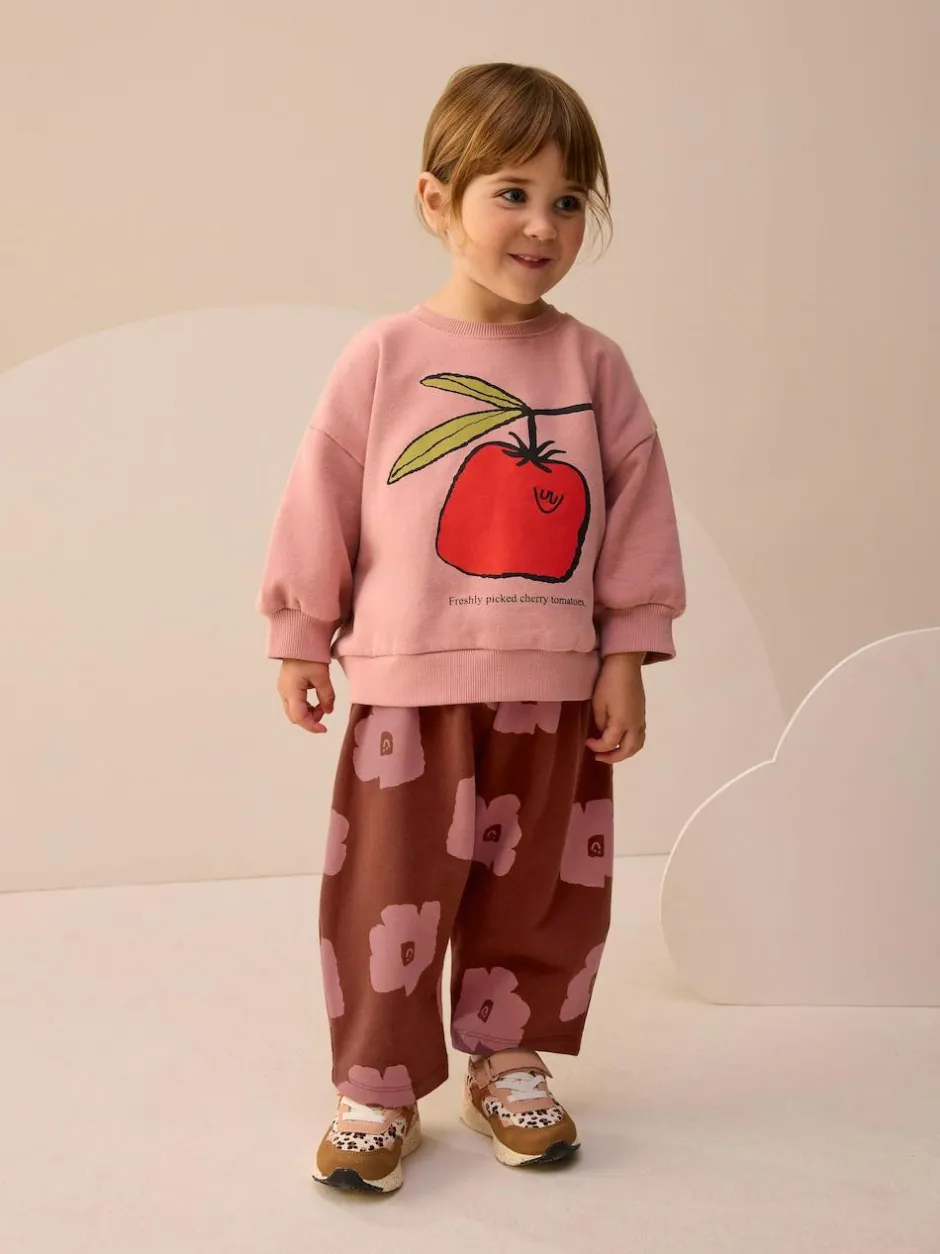 Next Pink/Brown Tomato Sweatshirt and Barrel Leg Joggers Set (3mths-7yrs) Best