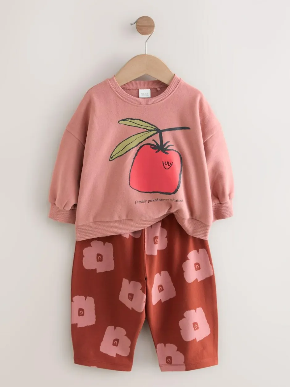Next Pink/Brown Tomato Sweatshirt and Barrel Leg Joggers Set (3mths-7yrs) Best