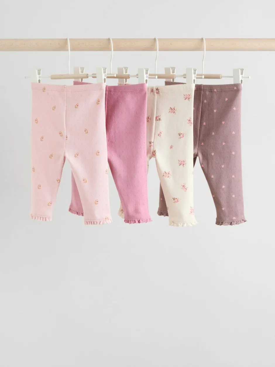 Next Pink/Brown/Heart Baby Leggings 4 Pack (0mths-2yrs) Clearance