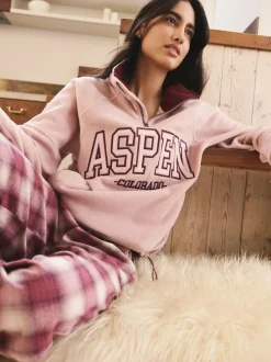 Next Half Zip Graphic Fleece Pink/Burgundy Red New