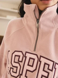 Next Half Zip Graphic Fleece Pink/Burgundy Red New