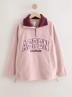 Next Half Zip Graphic Fleece Pink/Burgundy Red New