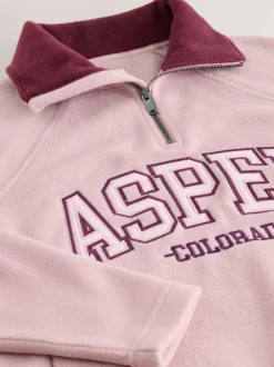 Next Half Zip Graphic Fleece Pink/Burgundy Red New