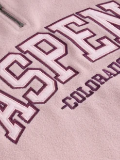 Next Half Zip Graphic Fleece Pink/Burgundy Red New