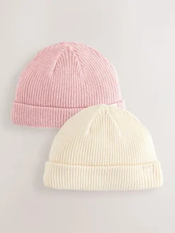 Next Pink/Cream Cable Knitted Baby Beanies 2 Pack (0mths-2yrs) Hot