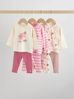 Next Pink/Cream Flower Baby Long Sleeve Top and Leggings Set 8 Piece (0mths-2yrs) New