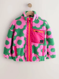 Next Pink/Green Flower Zip Up Borg Jacket (3-16yrs) Discount