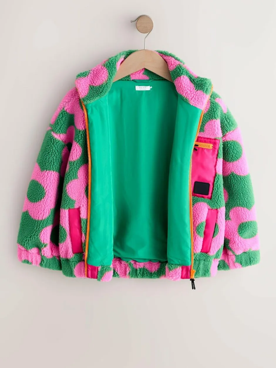 Next Pink/Green Flower Zip Up Borg Jacket (3-16yrs) Discount