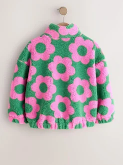 Next Pink/Green Flower Zip Up Borg Jacket (3-16yrs) Discount