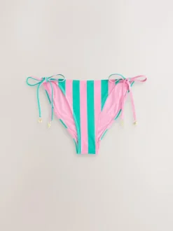 Next Pink/Green Stripe Tie Side Bikini Bottoms Outlet