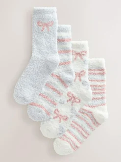 Next Cosy Ankle Socks 4 Pack Pink/Grey Bows Best
