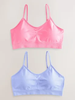 Next Seam Free Strappy Crop Tops 2 Pack with Removable Lightly Padded Cups (7-16yrs) Pink/Lilac New