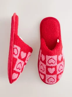 Next Pink/Red Borg Mule Check Heart Slippers Discount