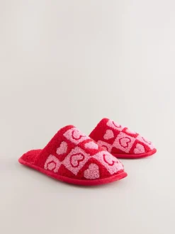 Next Pink/Red Borg Mule Check Heart Slippers Discount