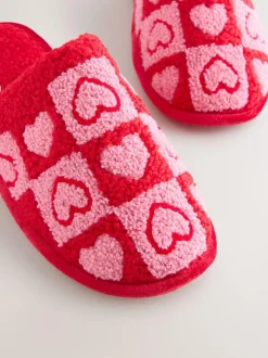 Next Pink/Red Borg Mule Check Heart Slippers Discount