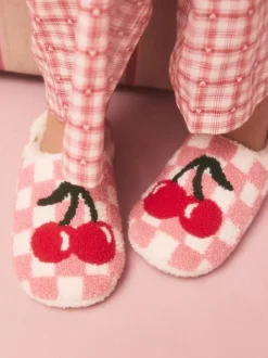 Next Pink/Red Check Cherry Mule Slippers Best