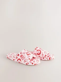 Next Pink/Red Heart Plush Slider Slippers Clearance