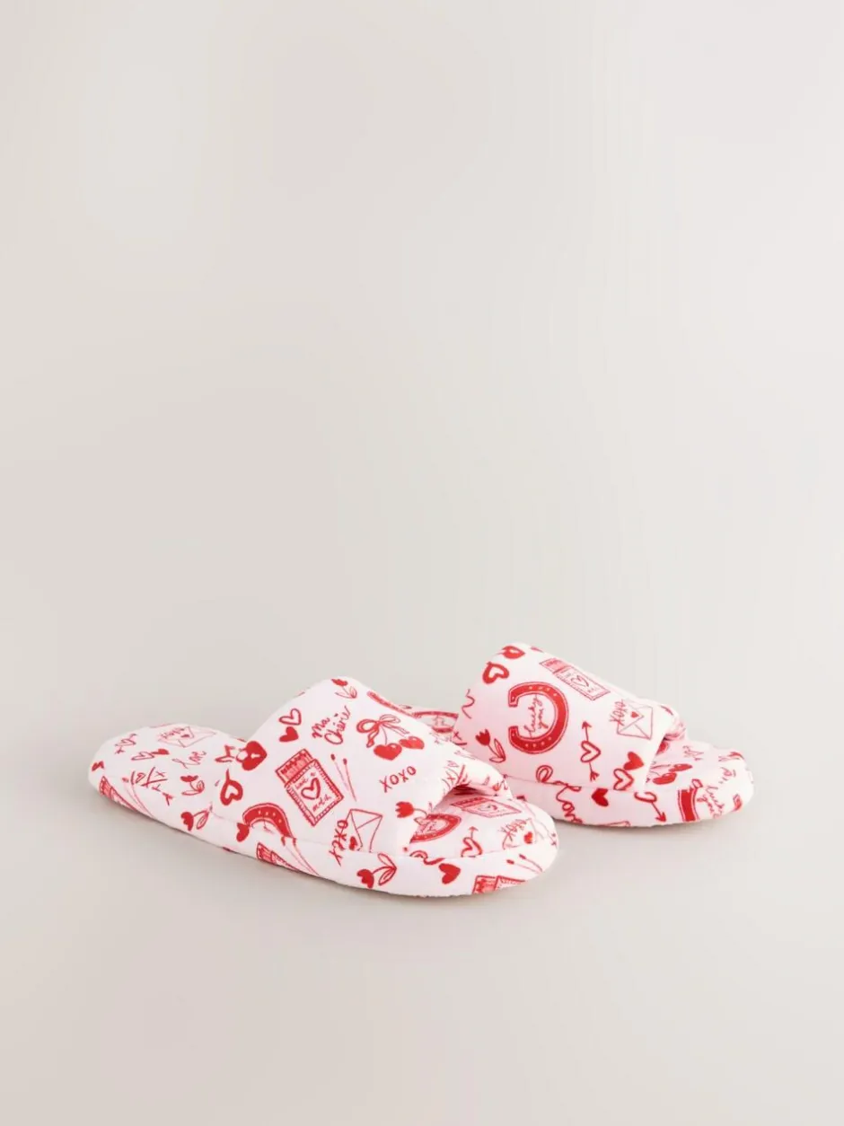 Next Pink/Red Heart Plush Slider Slippers Clearance