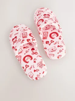 Next Pink/Red Heart Plush Slider Slippers Clearance