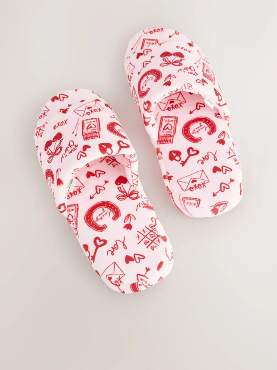 Next Pink/Red Heart Plush Slider Slippers Clearance
