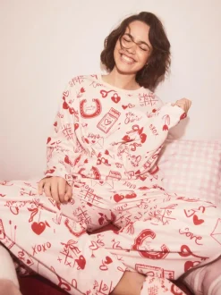 Next Pink/Red Heart Ribbed Long Sleeve Pyjamas Hot