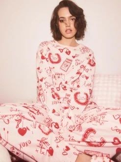 Next Pink/Red Heart Ribbed Long Sleeve Pyjamas Hot