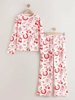 Next Pink/Red Heart Ribbed Long Sleeve Pyjamas Hot