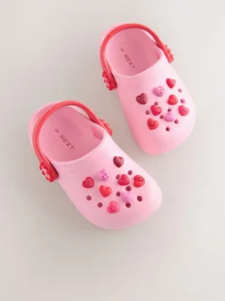 Next Standard Fit (F) Character Clogs Pink/Red Hearts Clearance