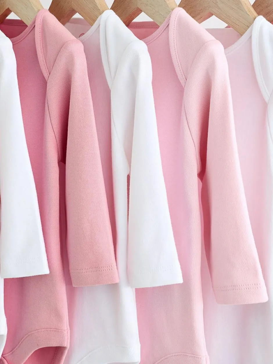 Next Pink/White 7 Pack Essential Long Sleeve Baby Bodysuits Best