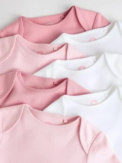 Next Pink/White 7 Pack Essential Long Sleeve Baby Bodysuits Best
