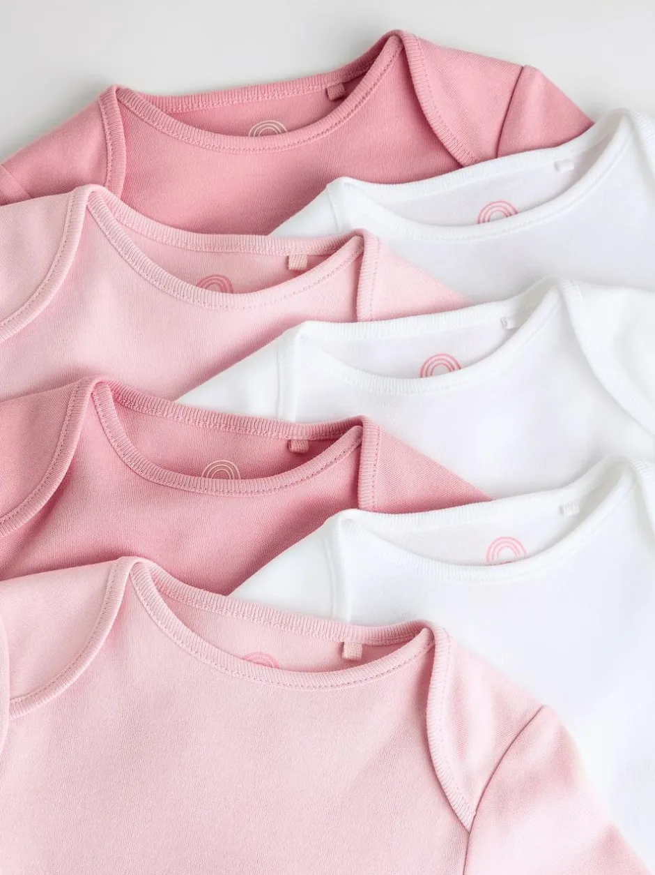 Next Pink/White 7 Pack Essential Long Sleeve Baby Bodysuits Best