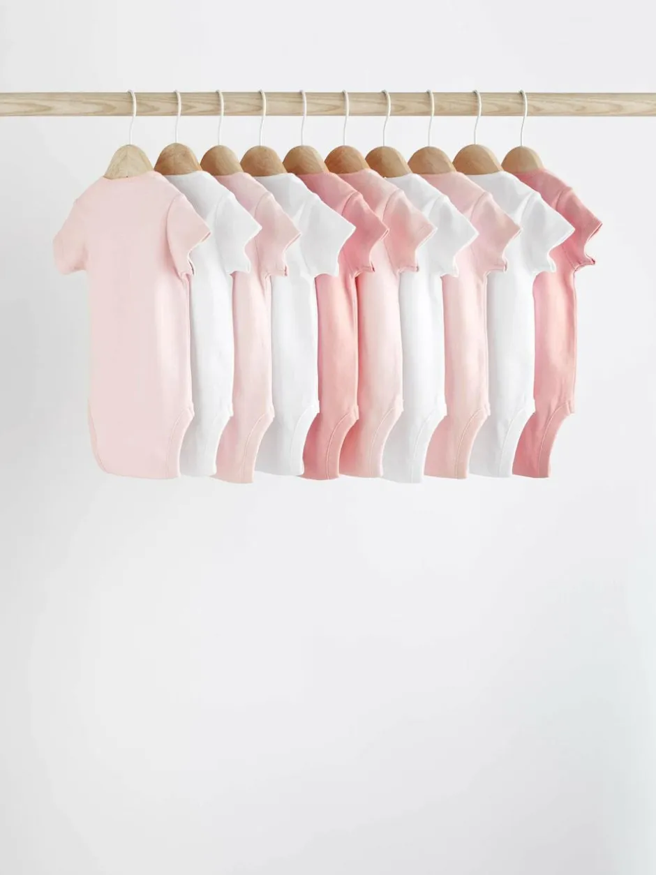 Next Pink/White 10 Pack Essential Short Sleeve Baby Bodysuits Best