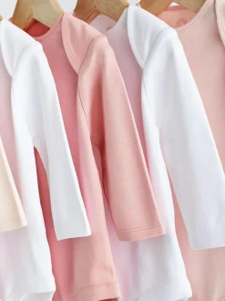 Next Pink/White 5 Pack Essential Long Sleeve Baby Bodysuits Online