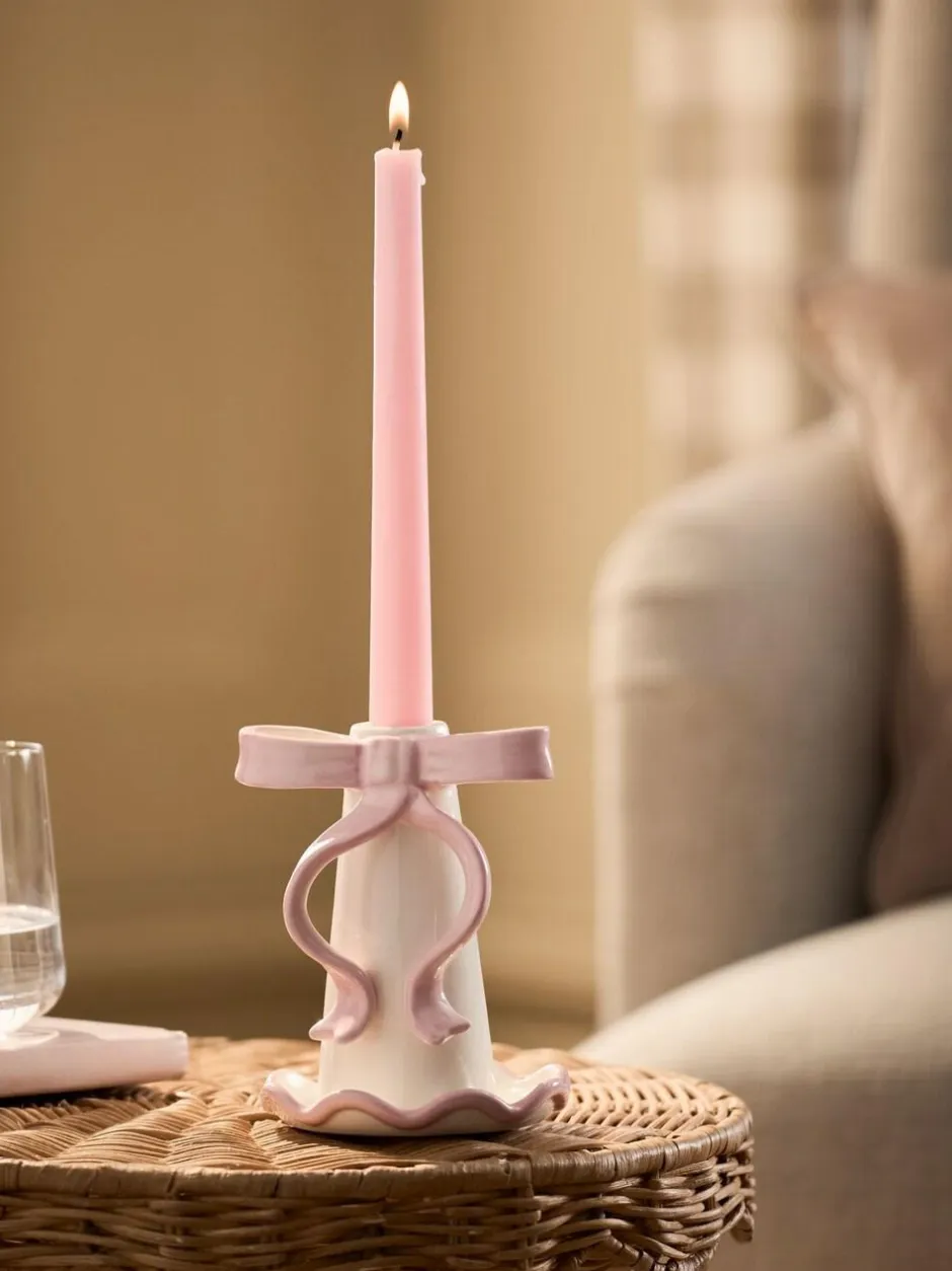 Next Pink/White Ceramic Bow Taper Candle Holder Online
