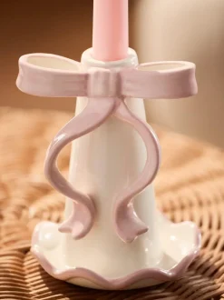 Next Pink/White Ceramic Bow Taper Candle Holder Online