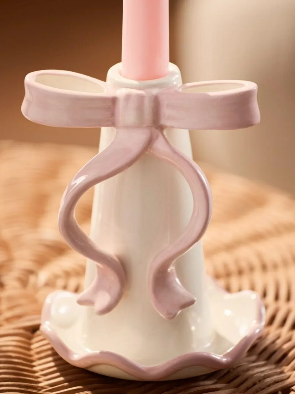 Next Pink/White Ceramic Bow Taper Candle Holder Online