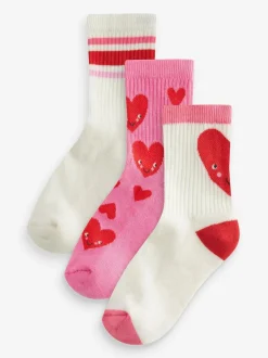 Next Pink/White Heart 3 Pack Cotton Rich Cushioned Sole Ankle Socks Outlet
