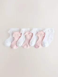Next Lace Baby Socks 7 Pack (0mths-2yrs) Pink/White Hot