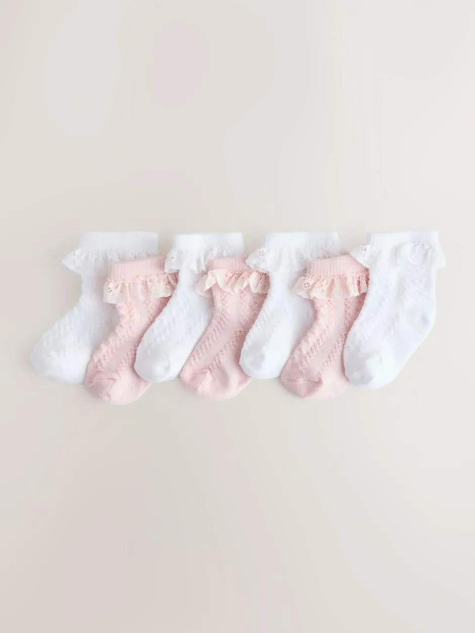 Next Lace Baby Socks 7 Pack (0mths-2yrs) Pink/White Hot