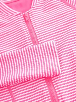 Next Textured Long Sleeve Sunsafe Swimsuit (3-16yrs) Pink/White Stripe