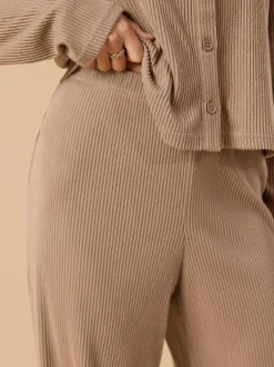 PixieGirl Petite Ribbed Wide Leg Joggers Brown Hot