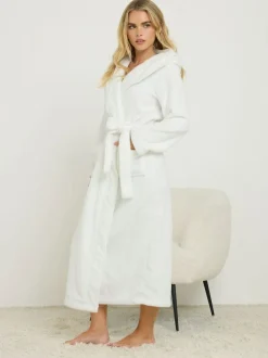 PixieGirl Petite White Cotton Touch Hooded Maxi Robe Discount