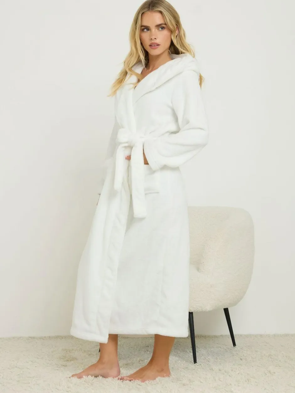 PixieGirl Petite White Cotton Touch Hooded Maxi Robe Discount