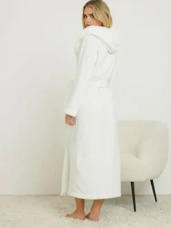 PixieGirl Petite White Cotton Touch Hooded Maxi Robe Discount