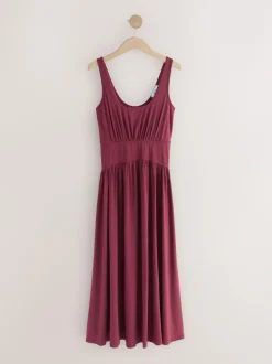 Next Jersey Waisted Summer Midi Dress Plum Purple Outlet