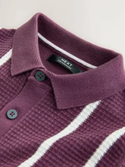 Next Plum Purple Knitted Button Neck Polo Shirt (3-16yrs) Hot