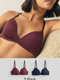 Next A-E Push Up Padded Non Wired Smoothing Bras 2 Pack Plum Purple/Navy Clearance