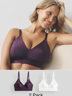 Next Bralette DD+ Ultimate Comfort Non Wire Bralettes 2 Pack Plum Purple/White Best